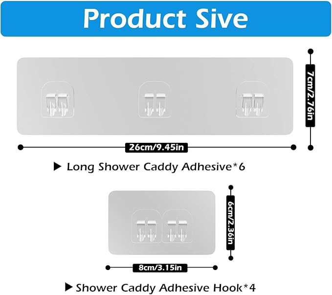 Lsnisni 10 Pack Shower Caddy Adhesive Replacement, Shower Adhesive Strips, Strong Adhesive Hooks, Waterproof Sticker, No Drilling, for Bathroom Shelf and Kitchen Racks