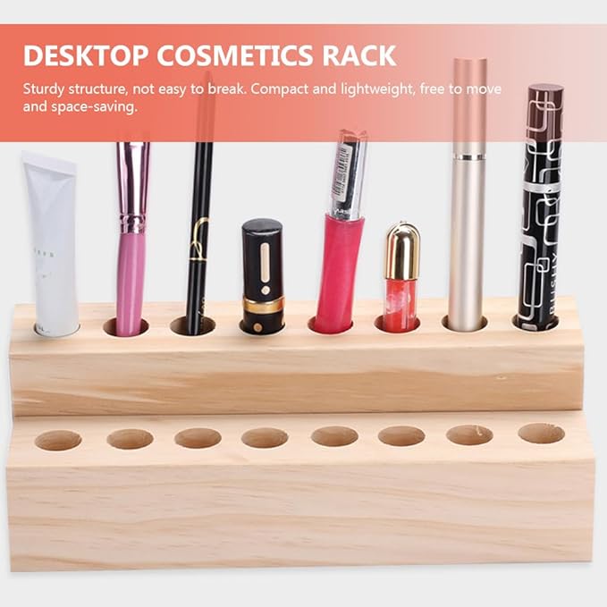 Healeved 2PCS Lipstick Organizer Wood Lipstick Holder Makeup Brush Holder Makeup Brush Display Rack Essential Oil Rack Stand Retail Lip Gloss Holder Cosmetics Storage Container for Vanity