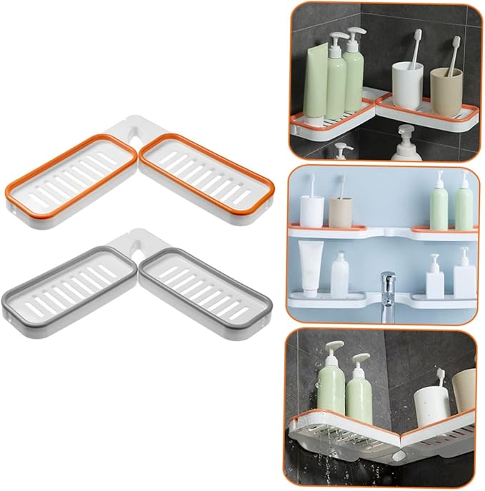 Cabilock 2Pcs Wall Mounted Bathroom Storage Racks Foldable Toiletry Shelf Holders Material Stylish Organizer for Shampoo Cosmetics and Items Grey