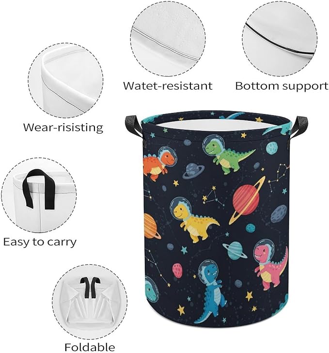 Space Dinosaur Laundry Basket Dinosaur Decor Boys Hamper Clothes Hamper Toy Storage Bin for Kids Bedroom Bathroom