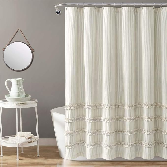 Lush Decor Vintage Stripe Yarn Dyed Cotton Shower Curtain, 72" x 72", Neutral