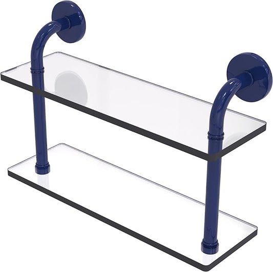 Allied Brass RM-2-16-MBL Remi Collection 16 Inch Two Tiered Glass Shelf, Mediterranean Blue