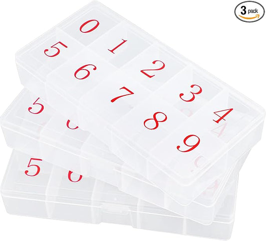 Press On Nail Storage Box, 3PCS 10-Grid Acrylic Nail Tip Organizer Box, 10 Spaces Empty Clear Plastic Numeral Vitamins Pill Box, Nail Case Container for Crystal Jewelry Nail Art Accessories