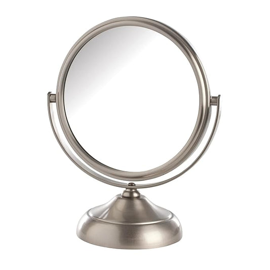 Small Tabletop Magnifying Mirror - 5.5” Diameter Mirror with 5X-1X Magnification - Nickel Finish - Model MC247N