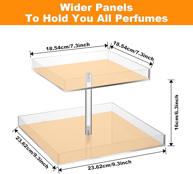 2-Tier Acrylic Perfume Organizer Clear Cosmetic Storage Tray for Dresser & Countertop Sturdy Perfume Display Stand with Non-Slip Base, Multi-Purpose Makeup Jewelry Holder