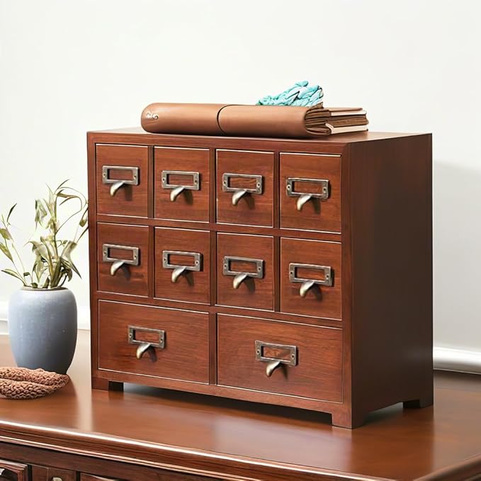 DELLMAO Traditional Solid Wood Small Chinese Medicine Cabinet Vintage Great Storage Apothecary Drawer Herbal Jewelry Box