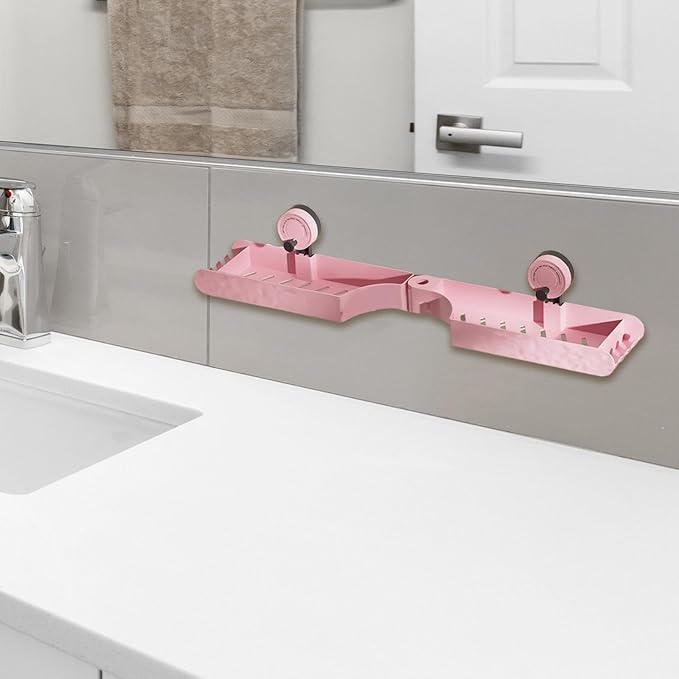 Bathroom Shelf Drain Shelf Suction Cup No Drill Versatile Space Saving Bathroom Organizer Over The Sink for Kitchen Apartment-