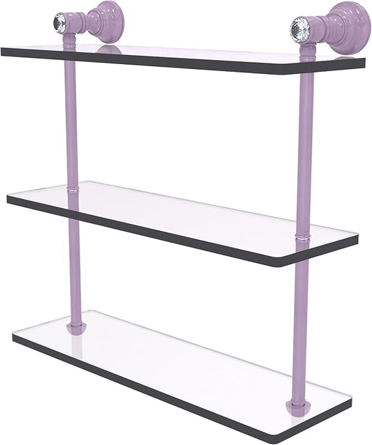 Allied Brass CC-5-16-LVN Carolina Crystal Collection 16 Inch Triple Glass Shelf, Lavender