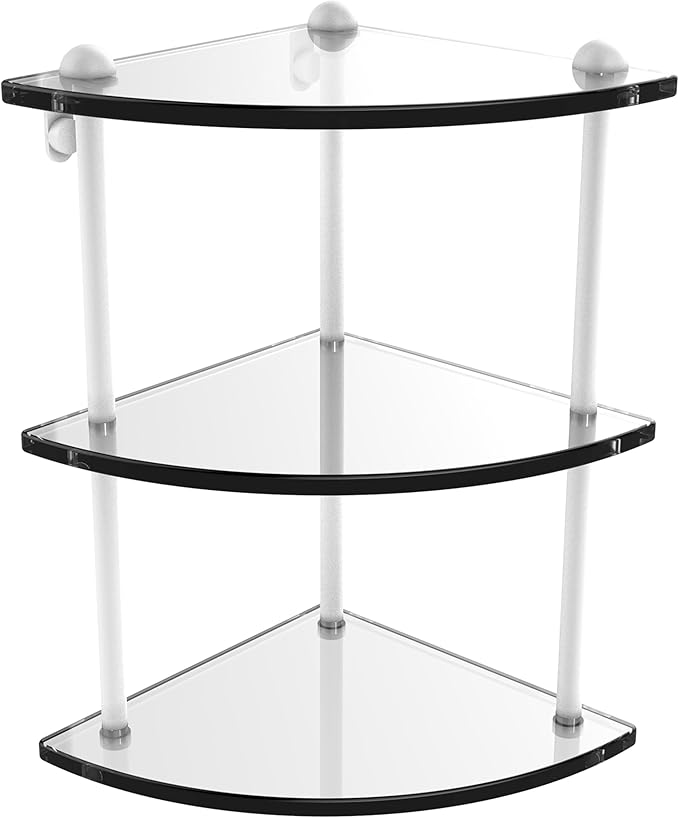 Allied Brass RC-6-WHM Three Tier Corner Glass Shelf, Matte White