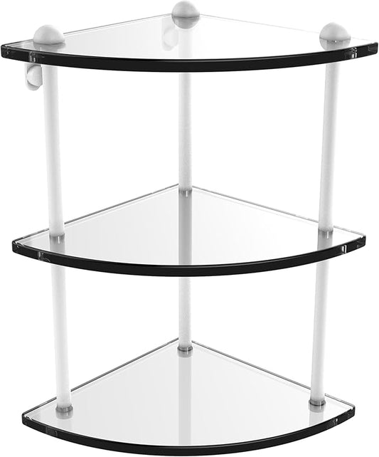 Allied Brass RC-6-WHM Three Tier Corner Glass Shelf, Matte White