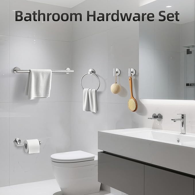 Brushed Nickel Bathroom Hardware Set 10 Pieces, Bathroom Towel Rack Holder Set Wall Mounted, SUS304 Stainless Steel Towel Bar Set - 16 Inch Towel Bar, Toilet Paper Holder, Towel Hooks, Towel Ring