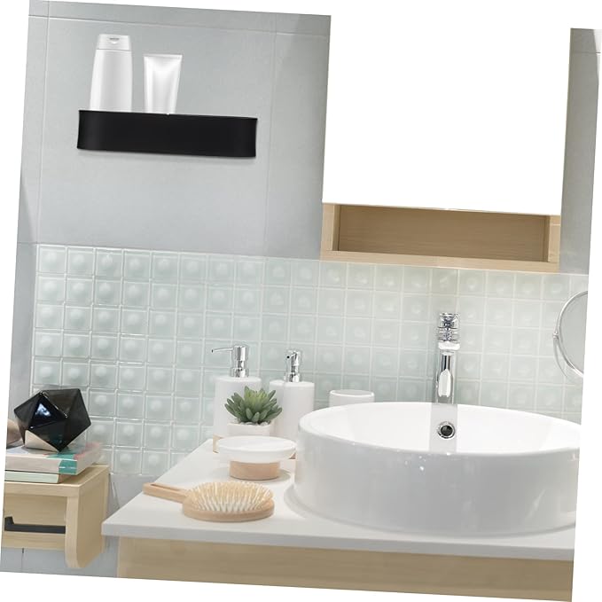 Punch-Free Wall-Mounted Bathroom Storage Rack 28.3cm Black Organizer for Shower Sturdy Sundries Holder for Home for Bathroom and Laundry Use