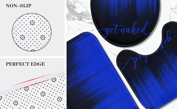 ArtSocket 4PC Blue Black Ombre Get Naked Modern Simple Shower Curtain Sets Bathroom Decor with Rugs, Non-Slip Rug,Toilet Lid Cover, Bath Mat and 12 Hooks 72x72 inches