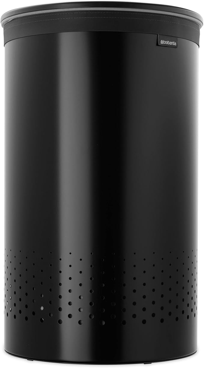 Brabantia Laundry Basket with Lid | 16 Gal Washing Hamper with Removable Cotton Bag & Quick-Drop Opening | Space-Saving Laundry Hamper | Matt Black