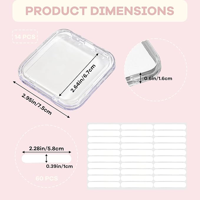 14Pcs Press On Nail Storage Box with 60Pcs Adhesive Double Sided Tape, Press on Nail Packaging Supplies False Nails Display Cases Boxes for Nail Art Salon Business(Clear)