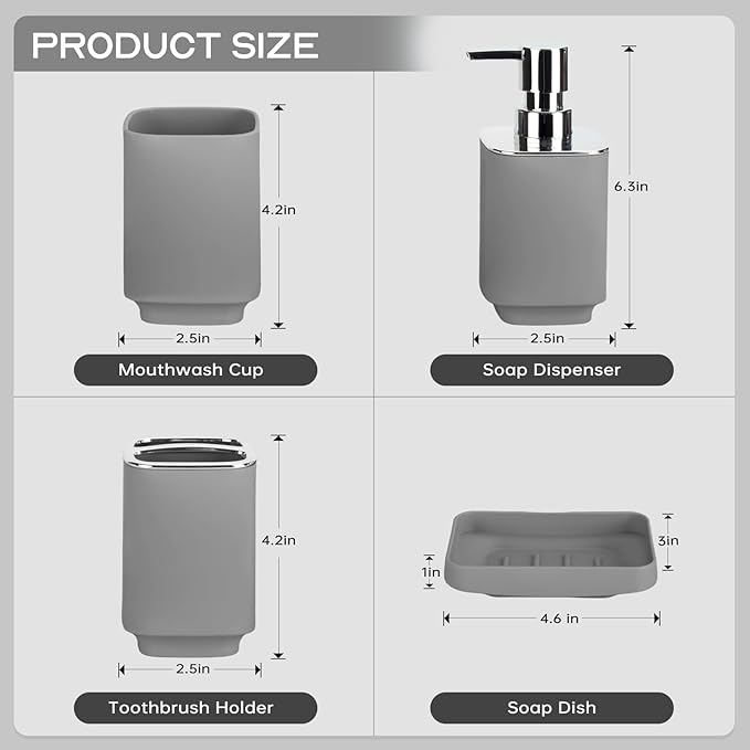 4 Piece Bathroom Accessories Set, Boho Bathroom Decor, Bathroom Sets Complete, Soap Dispenser, Toothbrush Holder, Mousewash Cup and Soap Dish, Bathroom Sink Set for Modern Home Decor