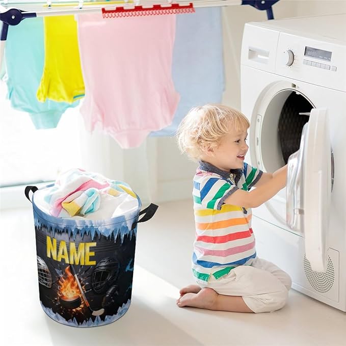Personalized Ice Hockey Laundry Hamper Custom Name Funny Dirty Clothes Laundry Basket Portable Storage Basket For Home Bathroom Family Hockey Lovers Xmas Birthday (style 21)