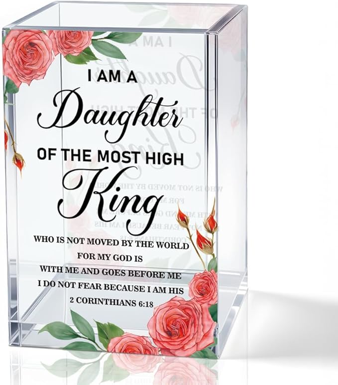 I Am A Daughter of The Most High King Acrylic Pencil Holder Cup, Bible Verse Inspirational Pen Holder for Home Desk, 2 Corinthians 6:18 Christian Gifts for Women Girls, Makeup Brushes Organizer