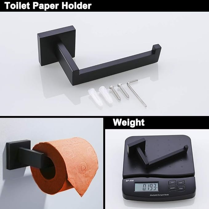TURS Black 3-Piece Towel Holder Set Towel Ring Toilet Paper Holder Towel Hook, Stainless Steel Bathroom Hardware Set, Wall Mounted.