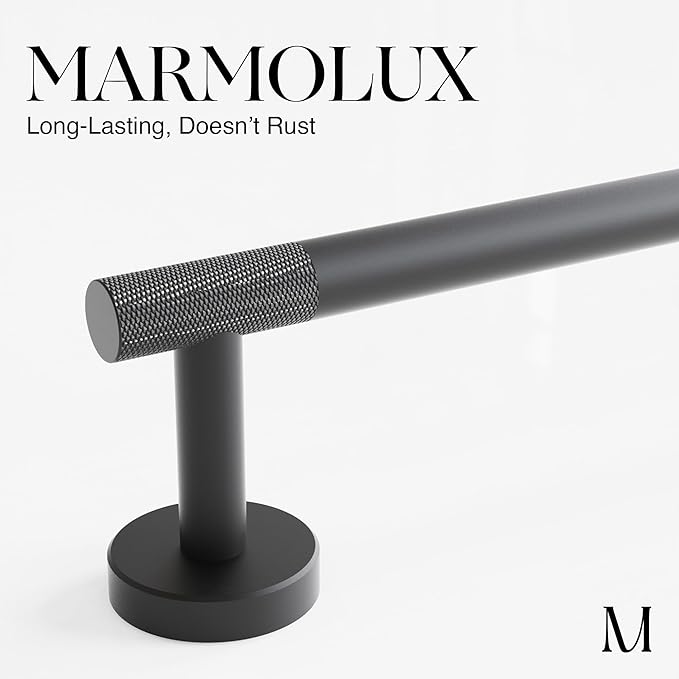 Marmolux 4-Piece Bathroom Hardware Set - Matte Black Knurled Stainless Steel SUS304 - Includes a stylish Towel Holder, a practical Toilet Paper Holder, and a very convenient Towel Hook. - Bathroom Kit
