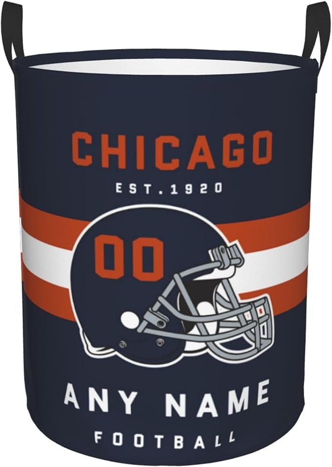 Custom Chicago Laundry Hamper - Personalized Football Style Laundry Basket - Customized Name and Number - Dirty Clothes Hamper Waterproof Large Capacity Hamper for Bedroom Bathroom Living Room