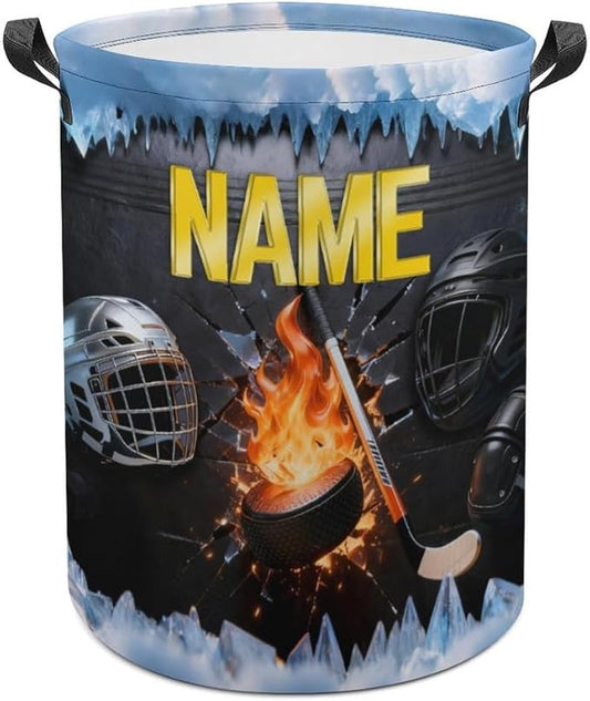 Personalized Ice Hockey Laundry Hamper Custom Name Funny Dirty Clothes Laundry Basket Portable Storage Basket For Home Bathroom Family Hockey Lovers Xmas Birthday (style 21)