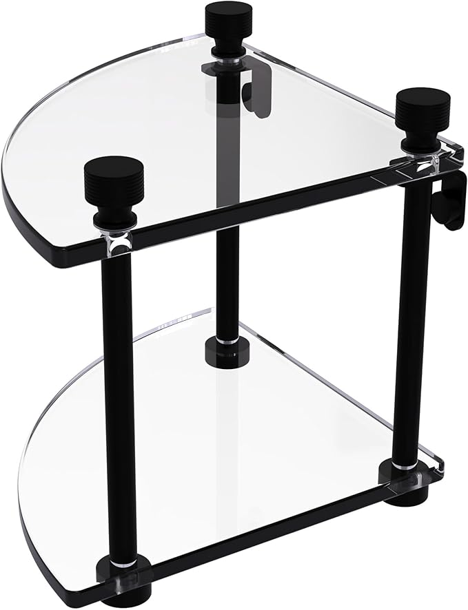 Allied Brass FT-3-BKM Foxtrot Collection Two Tier Corner Glass Shelf, Matte Black