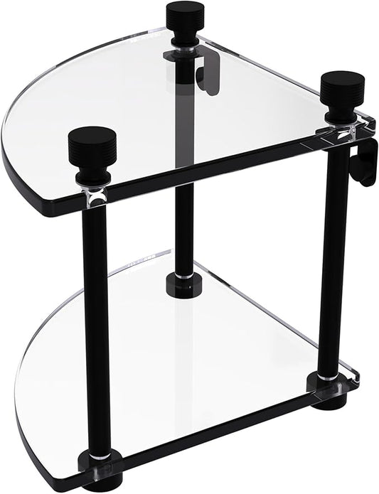 Allied Brass FT-3-BKM Foxtrot Collection Two Tier Corner Glass Shelf, Matte Black