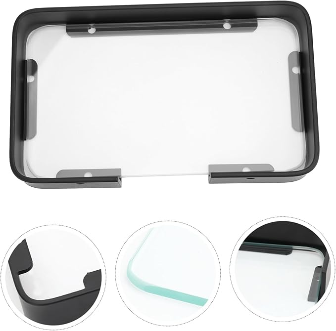 ULTECHNOVO Black Glass Bathroom Shelf Floating Wall Corner Rack Organizer for Shampoo and Cosmetics Easy Install Strong Bearing Storage for Neat Sink Area and Bathroom Decoration