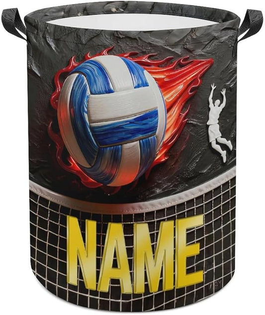Personalized Volleyball Laundry Hamper Custom Name Funny Dirty Clothes Laundry Basket Portable Storage Basket For Home Bathroom Family Volleyball Lovers Xmas Birthday (style 17)
