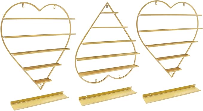 Nail Polish Display Racks 6pcs Metal Solid Color 5 Tiers Nail Polish Shelf Elegant Wall-Mounted Heart-Shaped Perfume Wall Shelf for Lipstick Perfume Nail Polish Essential (Gold)
