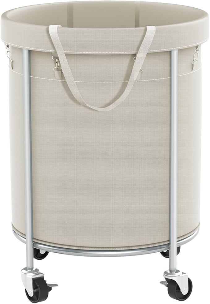 Aduanbang 170L Laundry Basket with Wheels, Rolling Hamper with Removable Bag & Steel Frame, Round Laundry Cart with 4 Casters & 2 Brakes, Ideal for Bedroom, Bathroom & Laundry Room