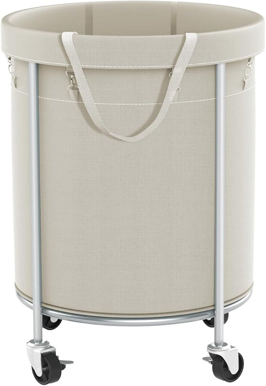 Aduanbang 170L Laundry Basket with Wheels, Rolling Hamper with Removable Bag & Steel Frame, Round Laundry Cart with 4 Casters & 2 Brakes, Ideal for Bedroom, Bathroom & Laundry Room