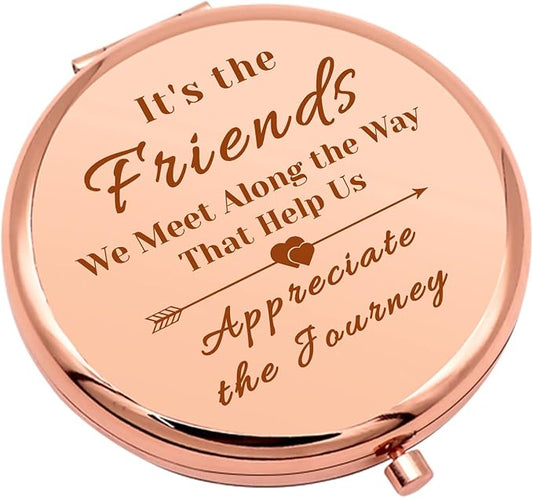 Friends Gifts for Girls Rose Gold Compact Mirror for Best Friends Sister Bestie Friendship Gifts for Women Graduation Present for Her Folding Makeup Mirror Christmas Birthday Present