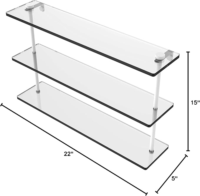 Allied Brass NS-5/22 22 Inch Triple Tiered Glass Shelf, Matte White