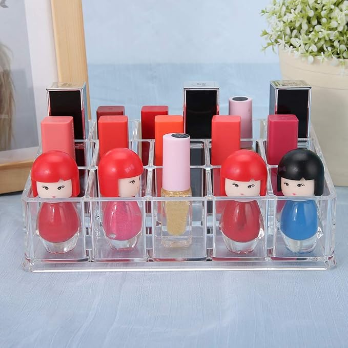 Cosmetic Makeup Organizer, Polished Surface Acrylic Lipstick Holder 16 Grid Large Capacity Save Space for Nail Polish for Lipsticks