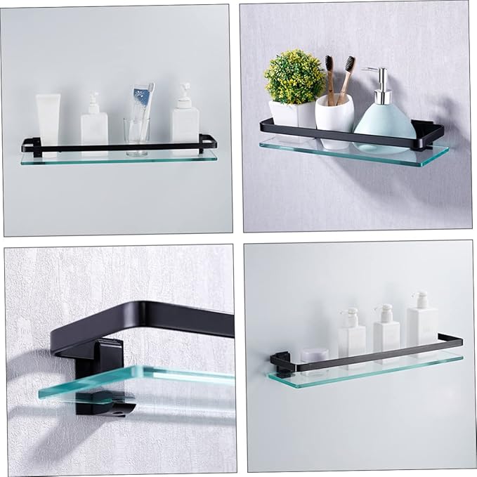 STOBAZA 1Pc Single Wall Mounted Glass Storage Shelf Tempered Glass Multifunctional Organizer for Bathroom Kitchen Living Room