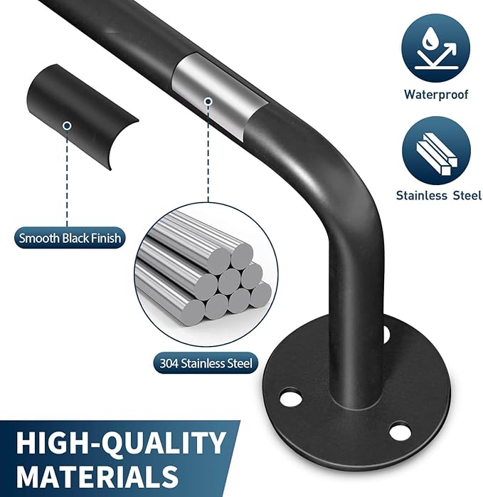 2 Packs Towel Bar 24-Inch Black Stainless Steel, Wall Mounted Bathroom Towel Rack with Mounting Screws, Rustproof