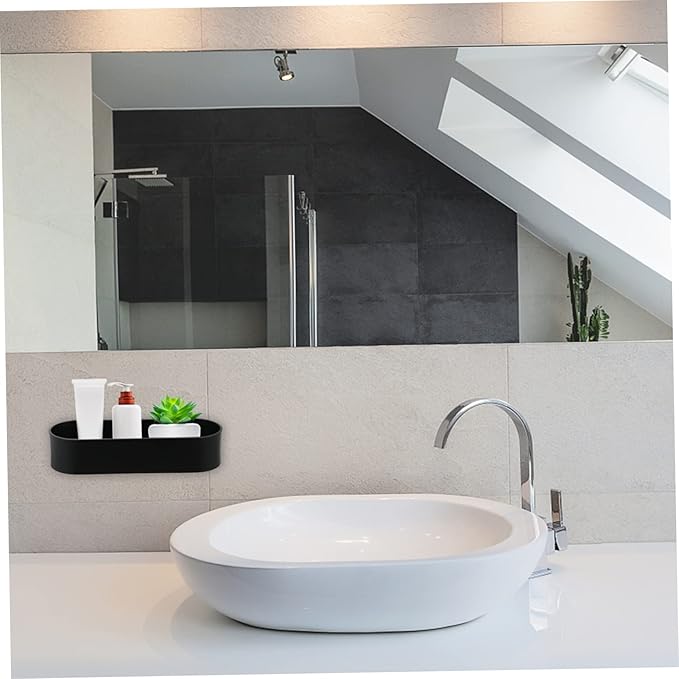 Alipis 1Pc Wall Mounted Metal Shelf for Bathroom Storage Punch Design Space Easy Installation High Fence Hollow Drain for Toiletry Organization