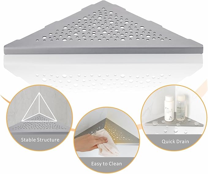 WELLUP Brushed Nickel 10’’ Corner Shower Shelf Bathroom Shower Shelves, 2 Pack Triangular 304 Stainless Steel Shower Corner Shelf for Tiled Walls, No Drilling