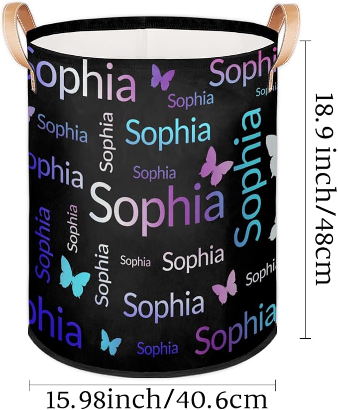 Custom Purple Pink Green Butterfly Laundry Hamper, Personalized Laundry Baskets with Handles Dirty Clothes Hamper Storage Basket