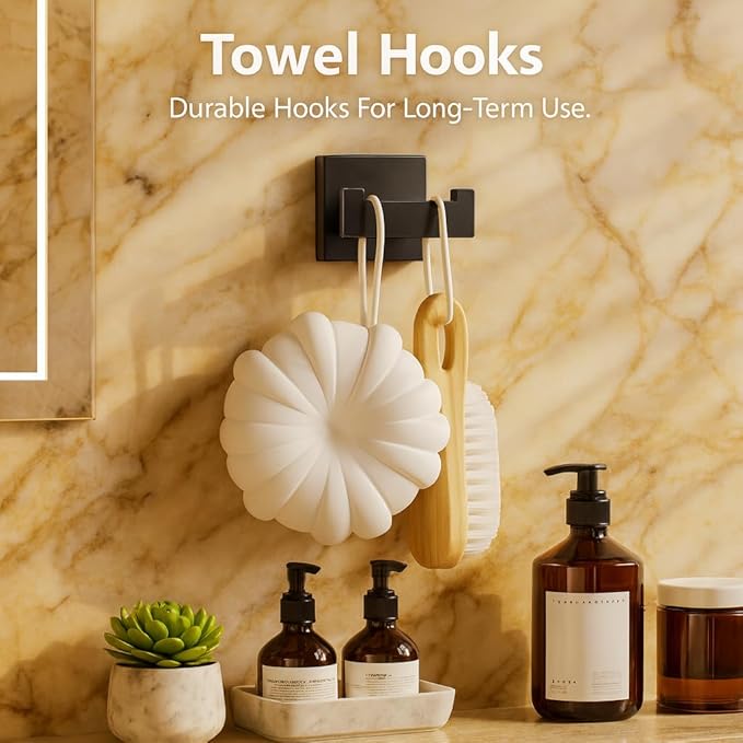 Matte Black Bathroom Hardware Set, 5-Piece SUS304 Stainless Steel Towel Bar Set, 23.8 Inch Wall Mounted Bathroom Accessories, Includes Toilet Paper Holder, Towel Ring & Hooks