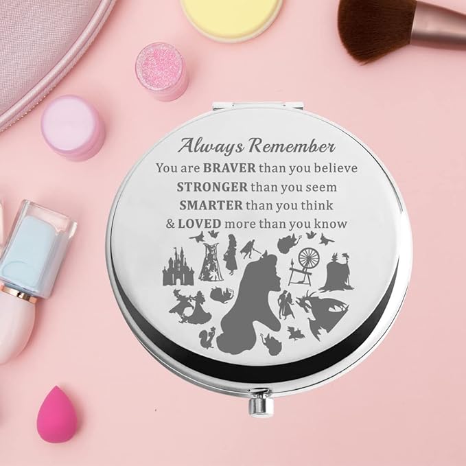 KEYCHIN Sleeping Princess Pocket Mirror Aurora Princess Fans Gifts You are Braver Stronger Smarter Than You Think Compact Makeup Mirror for Women Girls Teenagers (Sleeping Princess Mirror-S)
