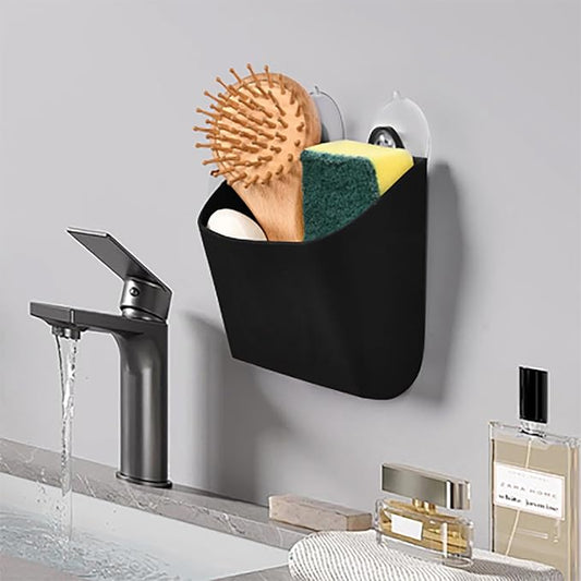 Floating Shelves Bathroom for Wall，Wall Mounted Storage Caddy, No Drilling Bathroom Organizer, Black，1 PACK