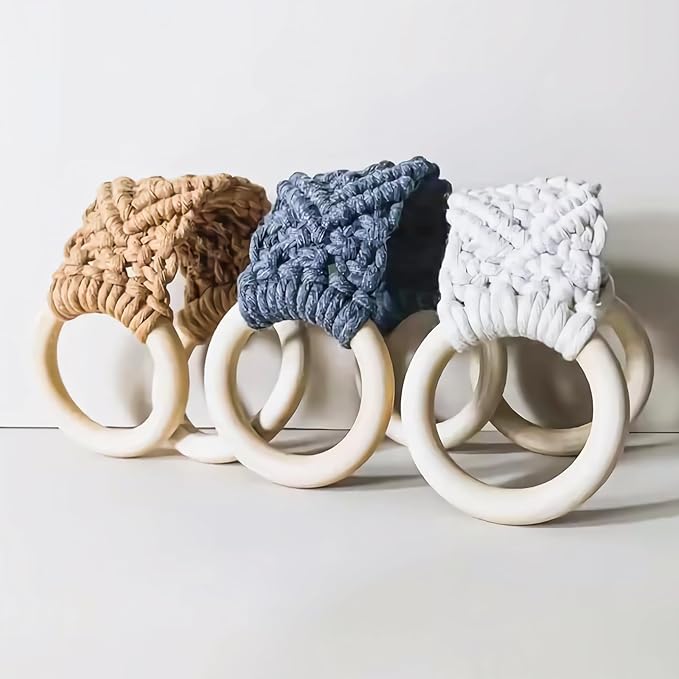 Aerbee Hanging Kitchen Dish Towel Holder, 3Pcs Handmade Crochet Dish Towel Holder for Kitchen & Bathroom, Decorative Boho Macrame Bathroom Hanger Loop Ring, Unique Decoration for Christmas (3 Colors)