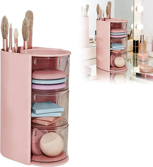 3-Layer Rotating Girls Hair Accessories Organizer Multi-Function Hair Brush Holder Makeup Organizer, Desktop Storage for Hair Clips, Hair Ties, Combs, Jewelry & Stationery (Pink)