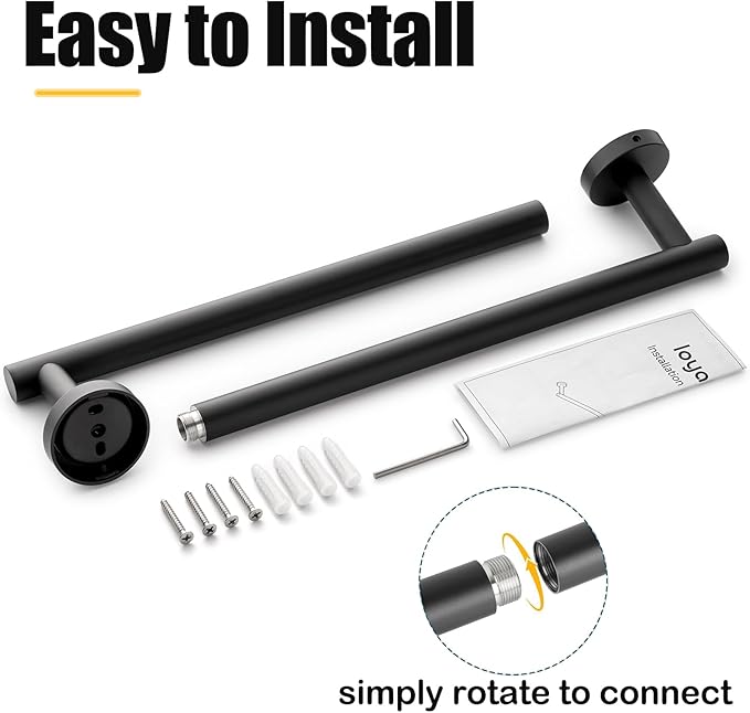 Bath Towel Bar, 20 Inch Towel Racks for Bathroom Wall Mounted, Heavy Duty Bathroom Towel Holder Organizer, Stainless Steel Modern Home Decor Towel Rod, Matte Black