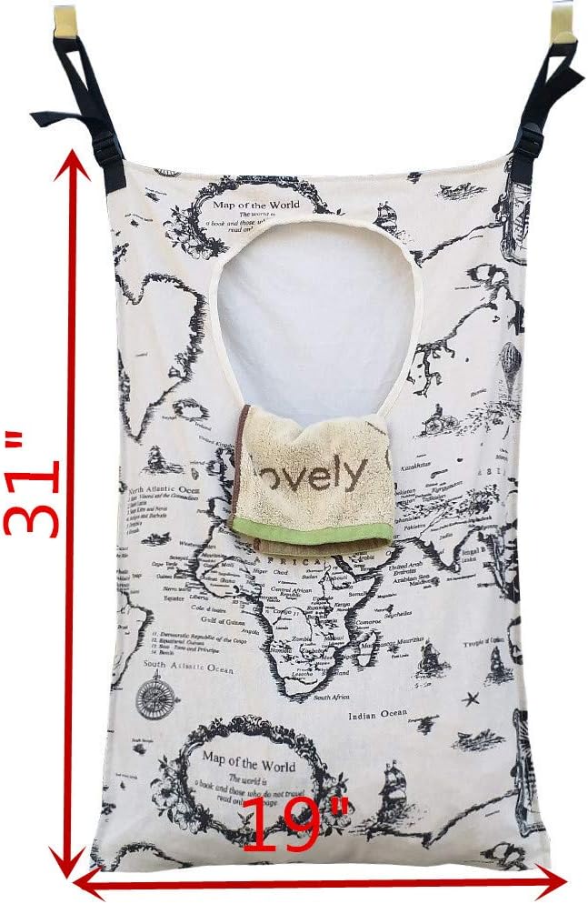 Adjustable Door-Hanging Laundry Hamper with Stainless Steel Hooks, Hanging Laundry Bag