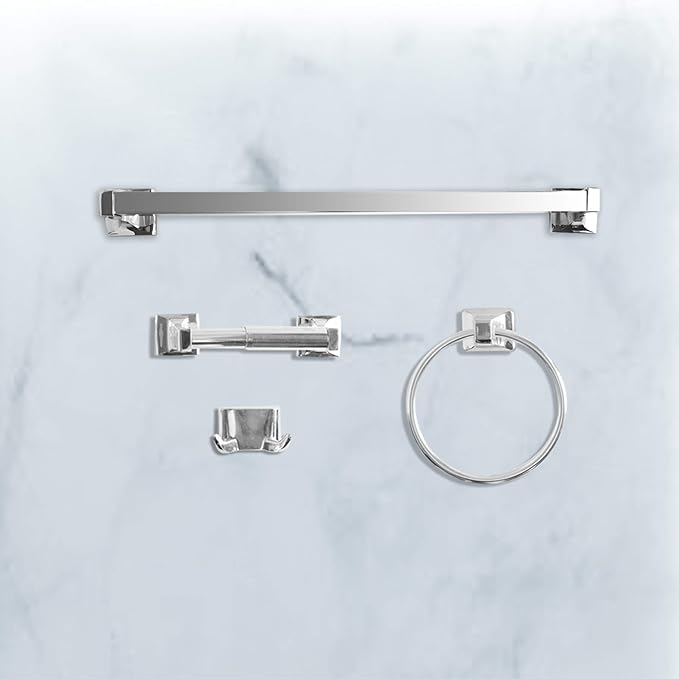 SENTO Cellar Classic Bathroom Accessories Set, Heavy Duty Metal Bath Hardware Set Wall Mounted, Includes Robe Hook, Standard Toilet Paper Holder, Towel Ring, 24” Towel Bar (4-Piece, Polished Chrome)