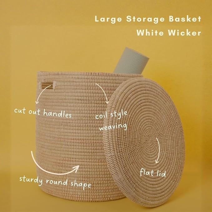 White Basket with Lid, Large Size, 24 Inch Tall, 20 Inch Wide